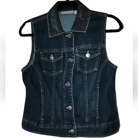 Chico's Platinum Denim Collar Studded Vest Women's‎ Small - Picture 1 of 7
